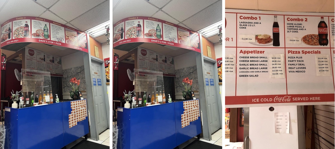 Dave's 2 For 1 Pizza Menu
